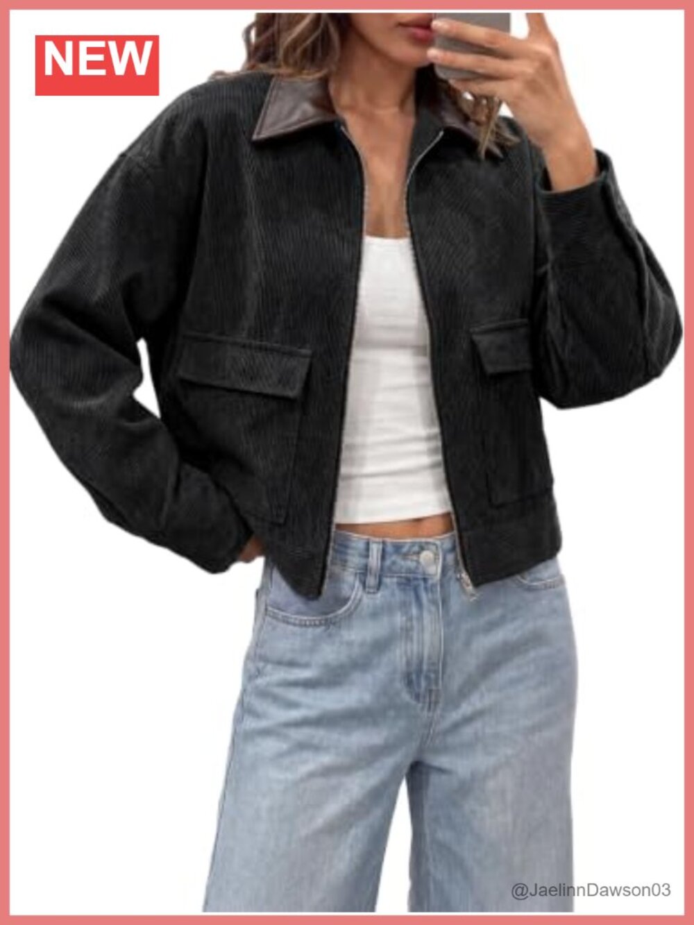 Womens Cropped Corduroy Jacket Oversized Zip Up Barn Bomber Coat